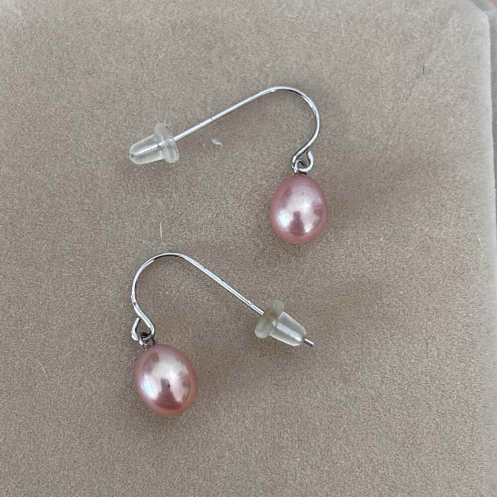 Honora Sterling Silver 8.5mm Peach Pink Oval Pearl French Hook Dangle Earrings